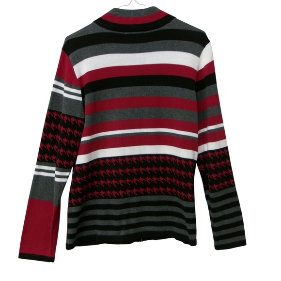 Christopher & Banks Women's Cardigan Sweater Geometric Stripe Red Gray L - Picture 3 of 3